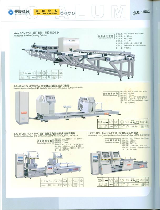 Il taglio a doppia testa ha visto l'asse di CNC 5 per il profilo di alluminio LJB2D-5CNC-550X6000